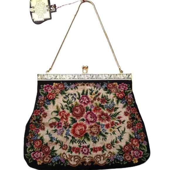 Vintage 1980s Handmade Petit Point Hand Embroidered Purse - Picture 1 of 5